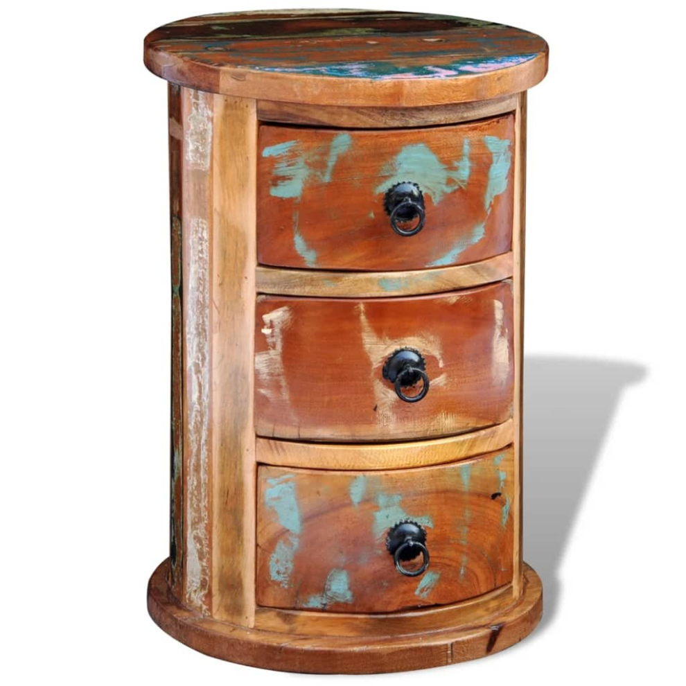 Reclaimed Solid Wood Round Cabinet with 3 Drawers Vintage Rustic Antique