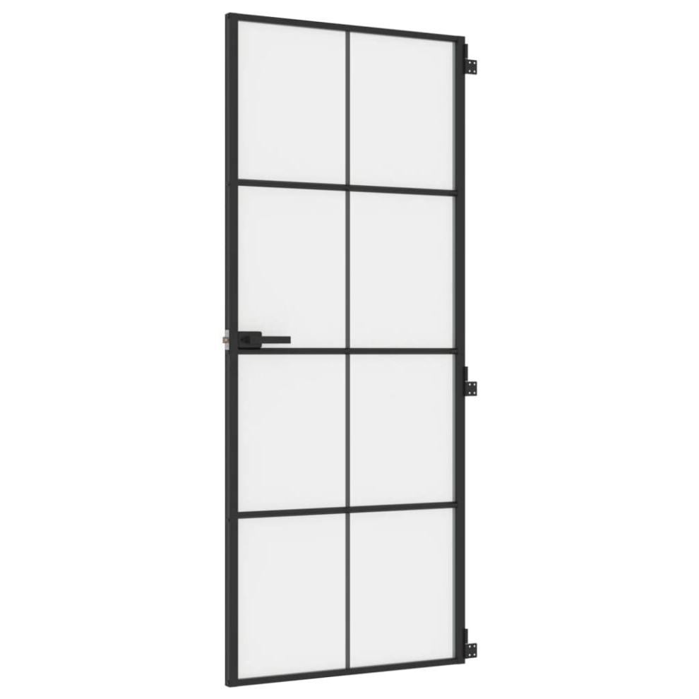 vidaXL Interior Door Slim Sliding Door Black Tempered Glass and Aluminium