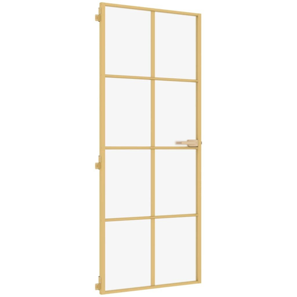 vidaXL Interior Door Slim Sliding Door Golden Tempered Glass And Aluminium