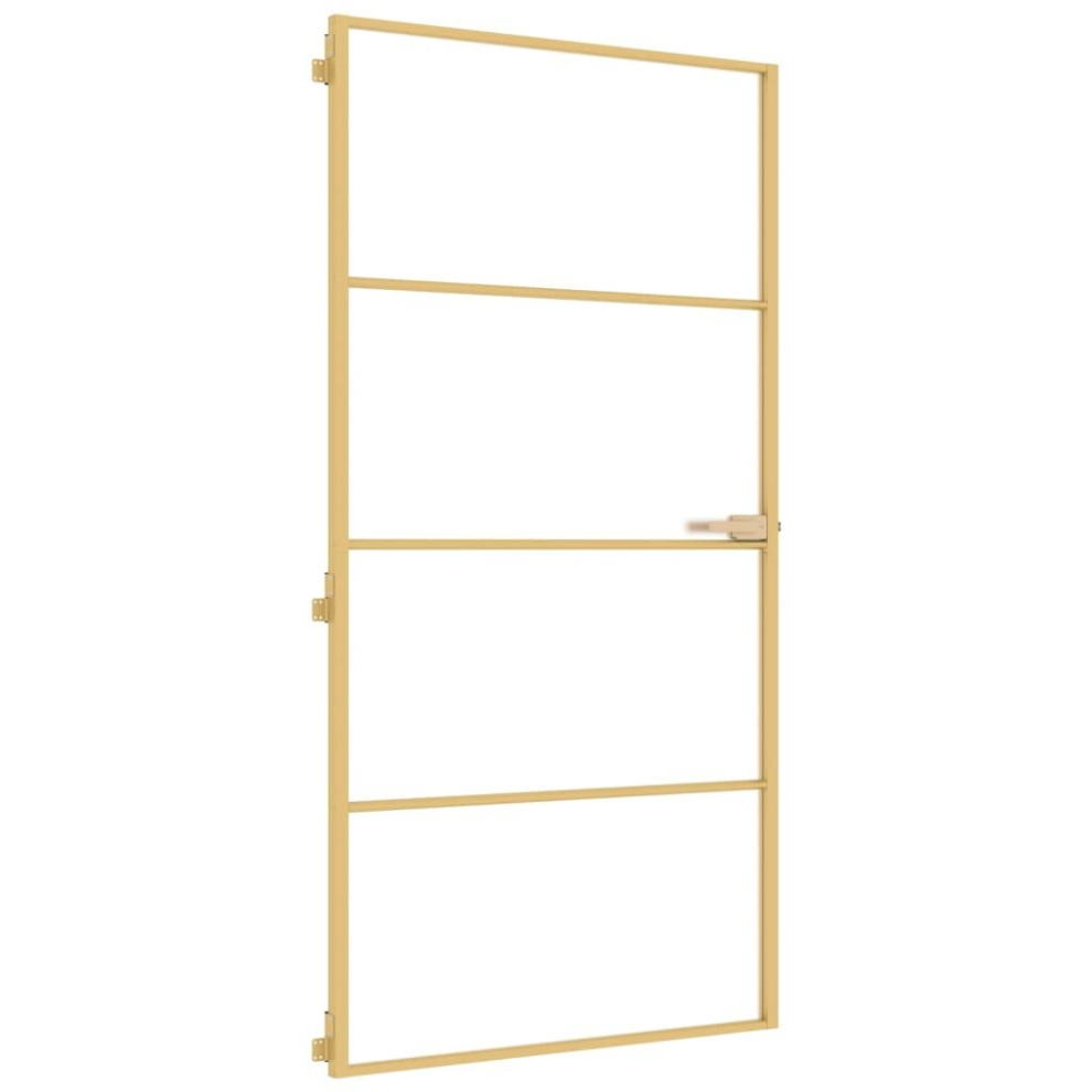 vidaXL Interior Door Slim Sliding Door Golden Tempered Glass and Aluminium