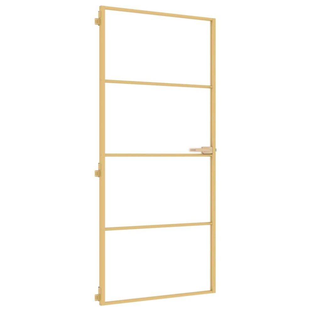 vidaXL Interior Door Slim Sliding Door Golden Tempered Glass and Aluminium