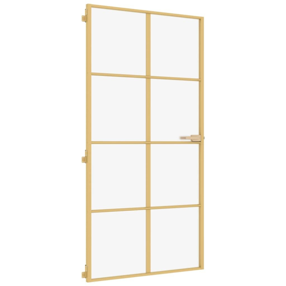 vidaXL Interior Door Slim Sliding Door Golden Tempered Glass and Aluminium