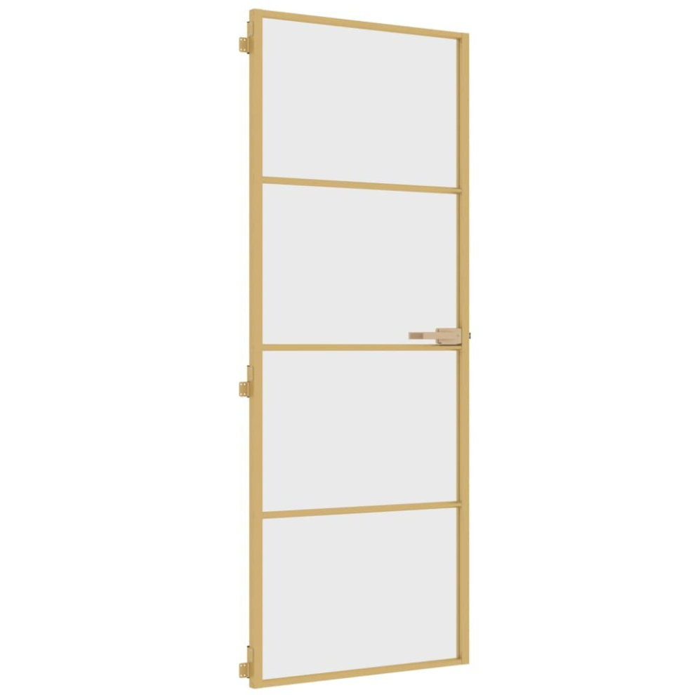 vidaXL Interior Door Slim Sliding Door Golden Tempered Glass and Aluminium