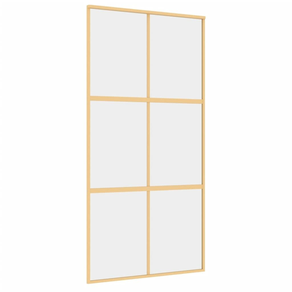 vidaXL Sliding Door Interior Barn Door Gold Clear ESG Glass and Aluminium