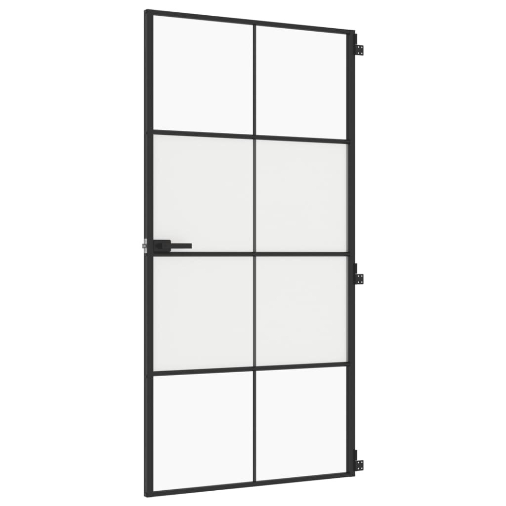 vidaXL Interior Door Slim Sliding Door Black Tempered Glass and Aluminium