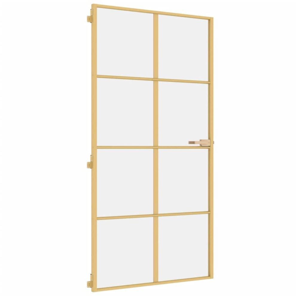 vidaXL Interior Door Slim Sliding Door Golden Tempered Glass And Aluminium