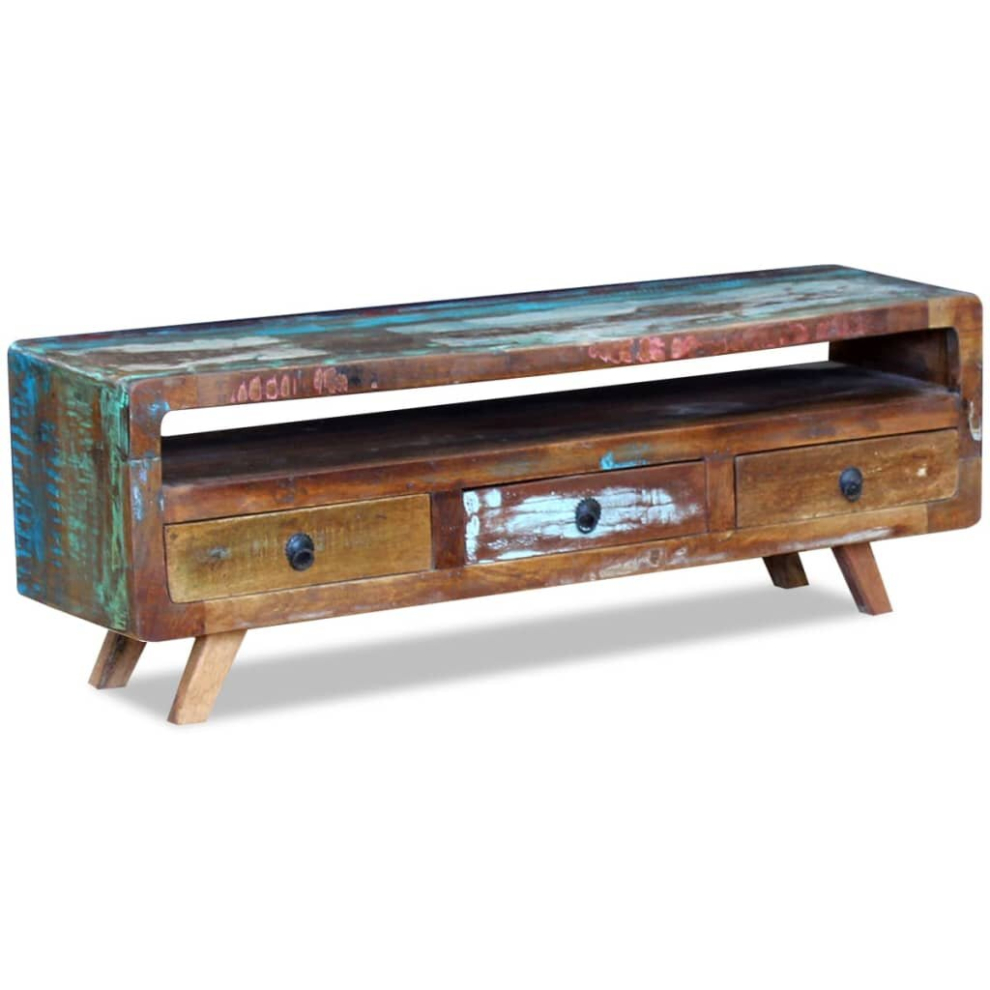 vidaXL TV Media Cabinet Stand with 3 Drawers Solid Reclaimed Recycled Wood