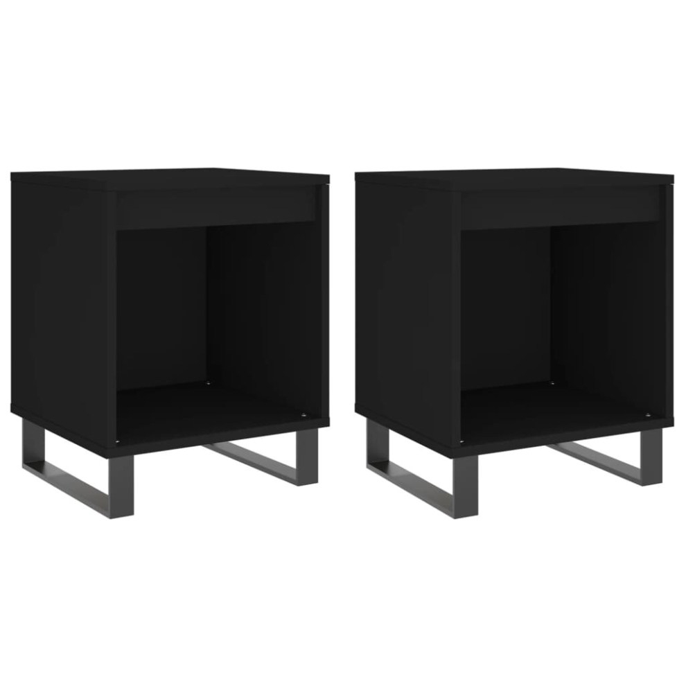 Vidaxl (Black, 2 Pcs) Bedside Cabinets Nightstand Side Table Bed Cabinet Engineered Wood