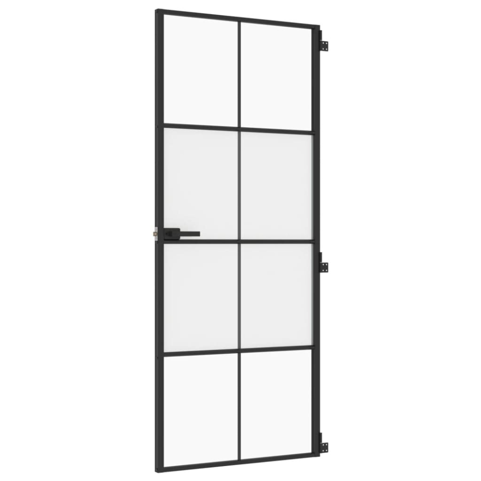 vidaXL Interior Door Slim Sliding Door Black Tempered Glass and Aluminium