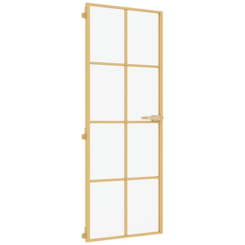 Vidaxl Interior Door Slim Sliding Door Golden Tempered Glass And Aluminium