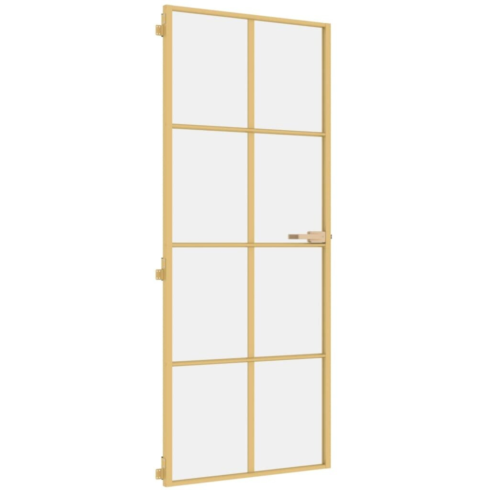 vidaXL Interior Door Slim Sliding Door Golden Tempered Glass and Aluminium