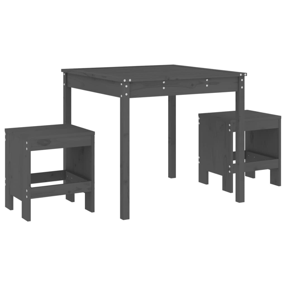 Vidaxl (Grey Pine) Garden Bistro Set Outdoor Table And Chair Set 3 Piece Solid Wood Pine