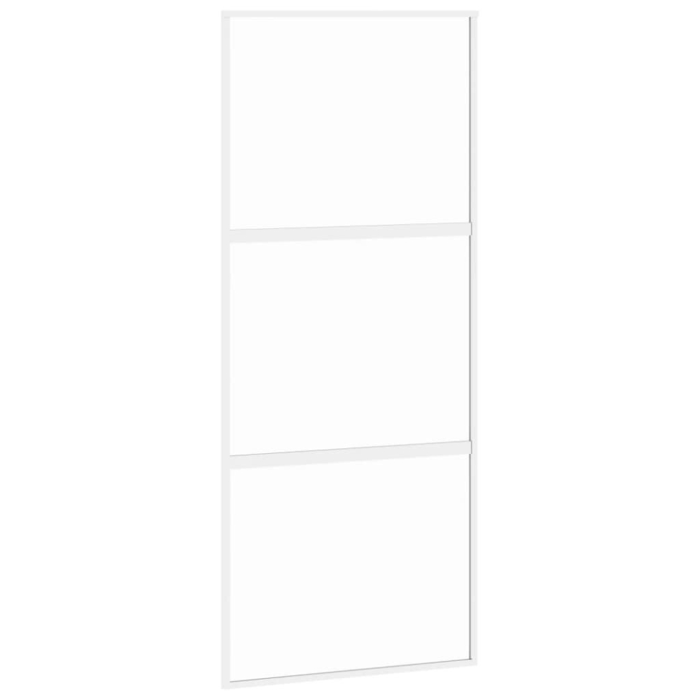 vidaXL Sliding Door Interior Barn Door White Tempered Glass and Aluminium