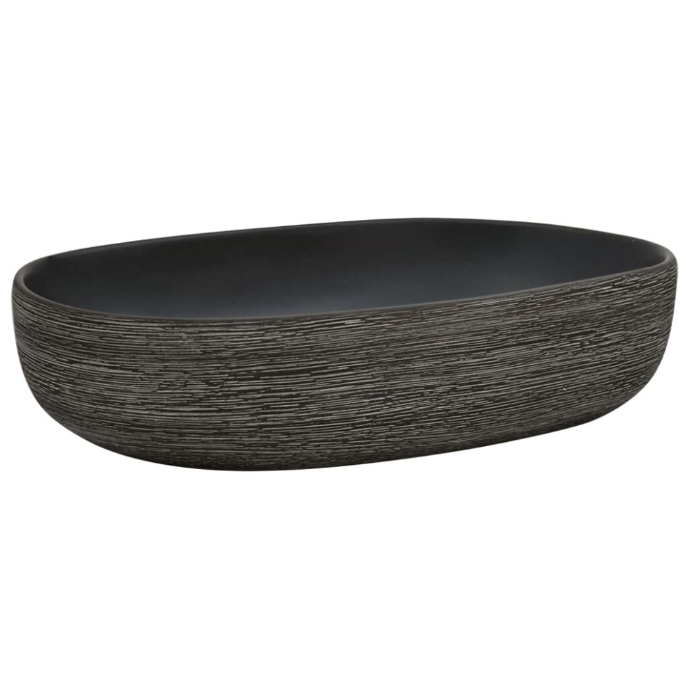 Vidaxl (Black And Grey, 59 X 40 X 14 Cm) Countertop Basin Bathroom Sink Wash Basin Vessel Sink Oval Ceramic