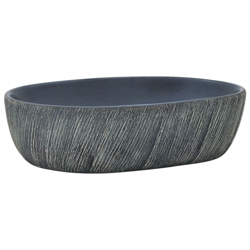 Vidaxl (Black And Grey, 47 X 33 X 13 Cm) Countertop Basin Bathroom Sink Wash Basin Vessel Sink Oval Ceramic