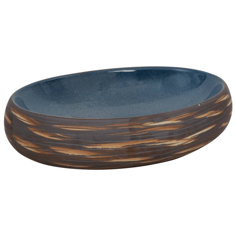 (blue and brown, 59 x 40 x 15 cm) vidaXL Countertop Basin Bathroom Sink Basin Vessel Black and Blue Oval Ceramic