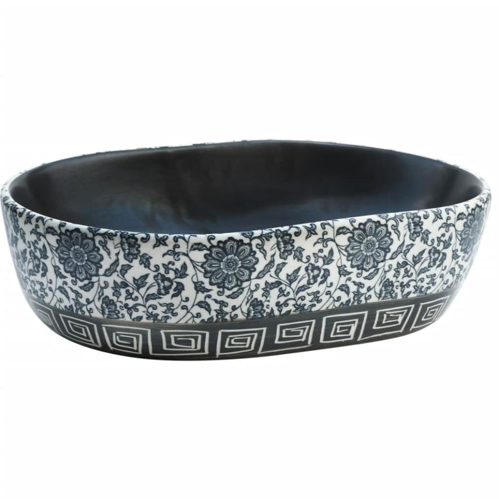 Vidaxl (Black And Blue, 47 X 33 X 13 Cm) Countertop Basin Bathroom Sink Wash Basin Vessel Sink Oval Ceramic