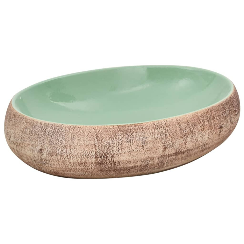 (Green And Brown, 59 X 40 X 15 Cm) Vidaxl Countertop Basin Bathroom Sink Wash Basin Vessel Sink Oval Ceramic 8721012118867