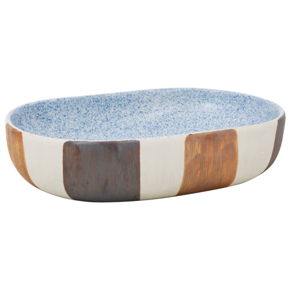 (multicolour, 59 x 40 x 14 cm) vidaXL Countertop Basin Bathroom Sink Basin Vessel Black and Blue Oval Ceramic