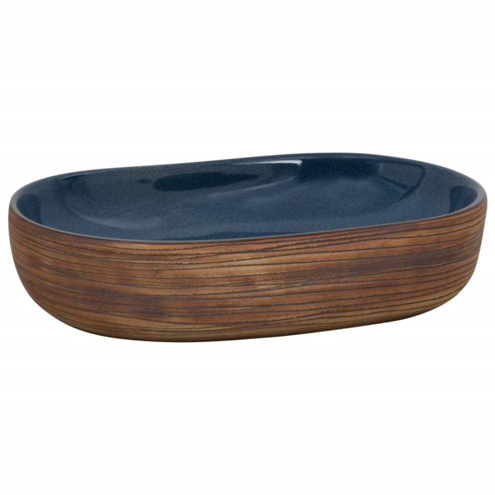 (brown and blue, 59 x 40 x 14 cm) vidaXL Countertop Basin Bathroom Sink Basin Vessel Black and Blue Oval Ceramic