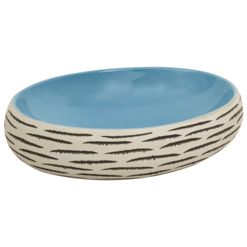 (light blue, 59 x 40 x 15 cm) vidaXL Countertop Basin Bathroom Sink Basin Vessel Black and Blue Oval Ceramic