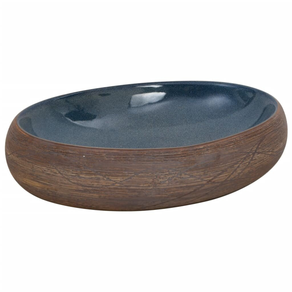 (brown and blue, 59 x 40 x 15 cm) vidaXL Countertop Basin Bathroom Sink Basin Vessel Black and Blue Oval Ceramic