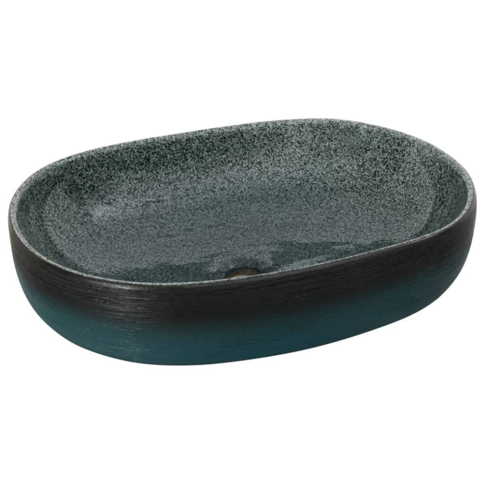 (turquoise, 59 x 40 x 14 cm) vidaXL Countertop Basin Bathroom Sink Basin Vessel Black and Blue Oval Ceramic