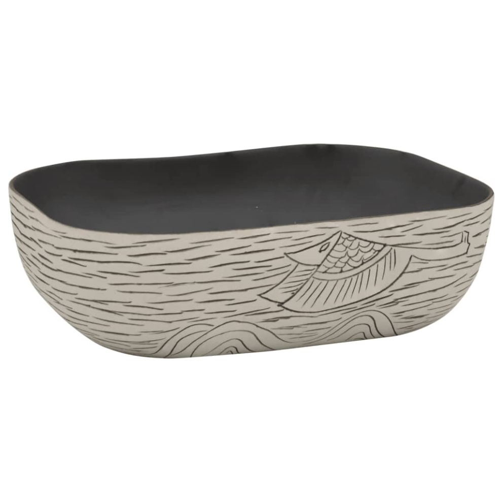 (black and grey, 48 x 37.5 x 13.5 cm) vidaXL Countertop Basin Bathroom Sink Basin Vessel Black and Blue Oval Ceramic