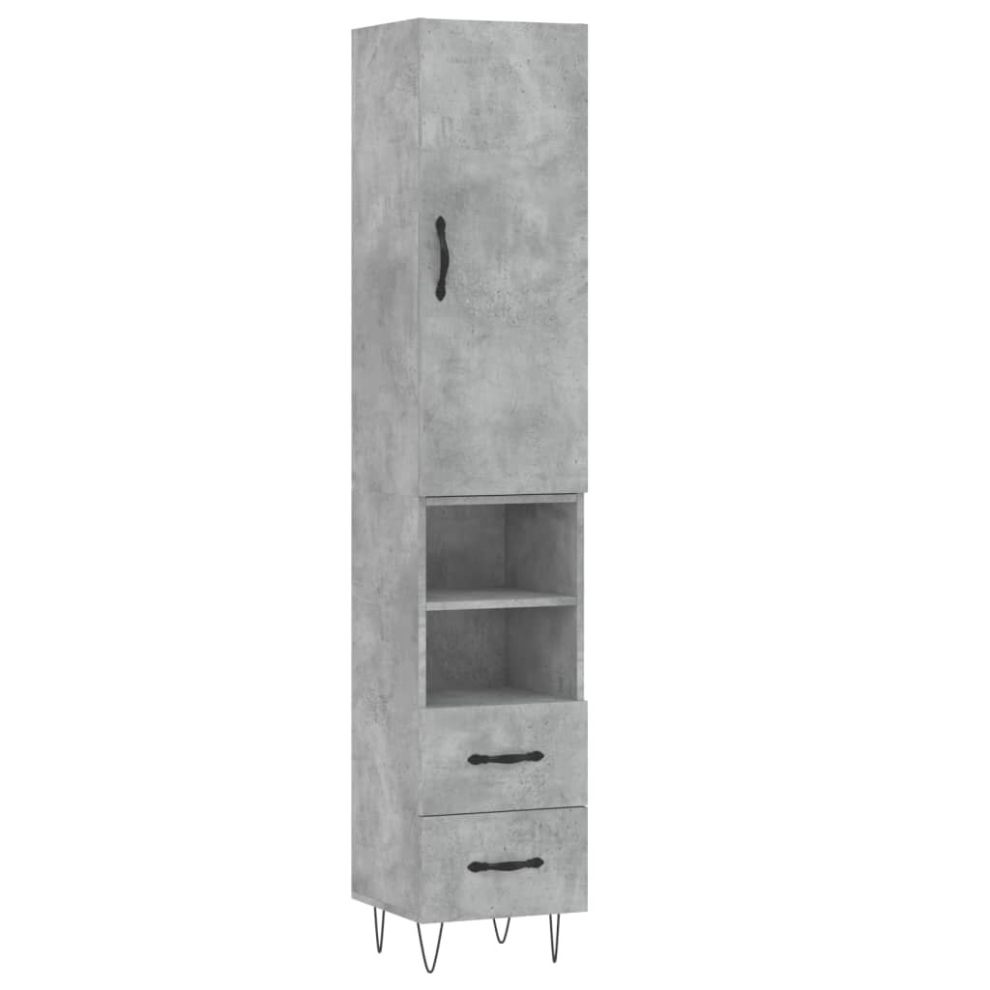 Vidaxl (Concrete Grey, 2 Drawers 2 Shelves) Highboard Sideboard Storage Cabinet Home Side Cabinet Engineered Wood