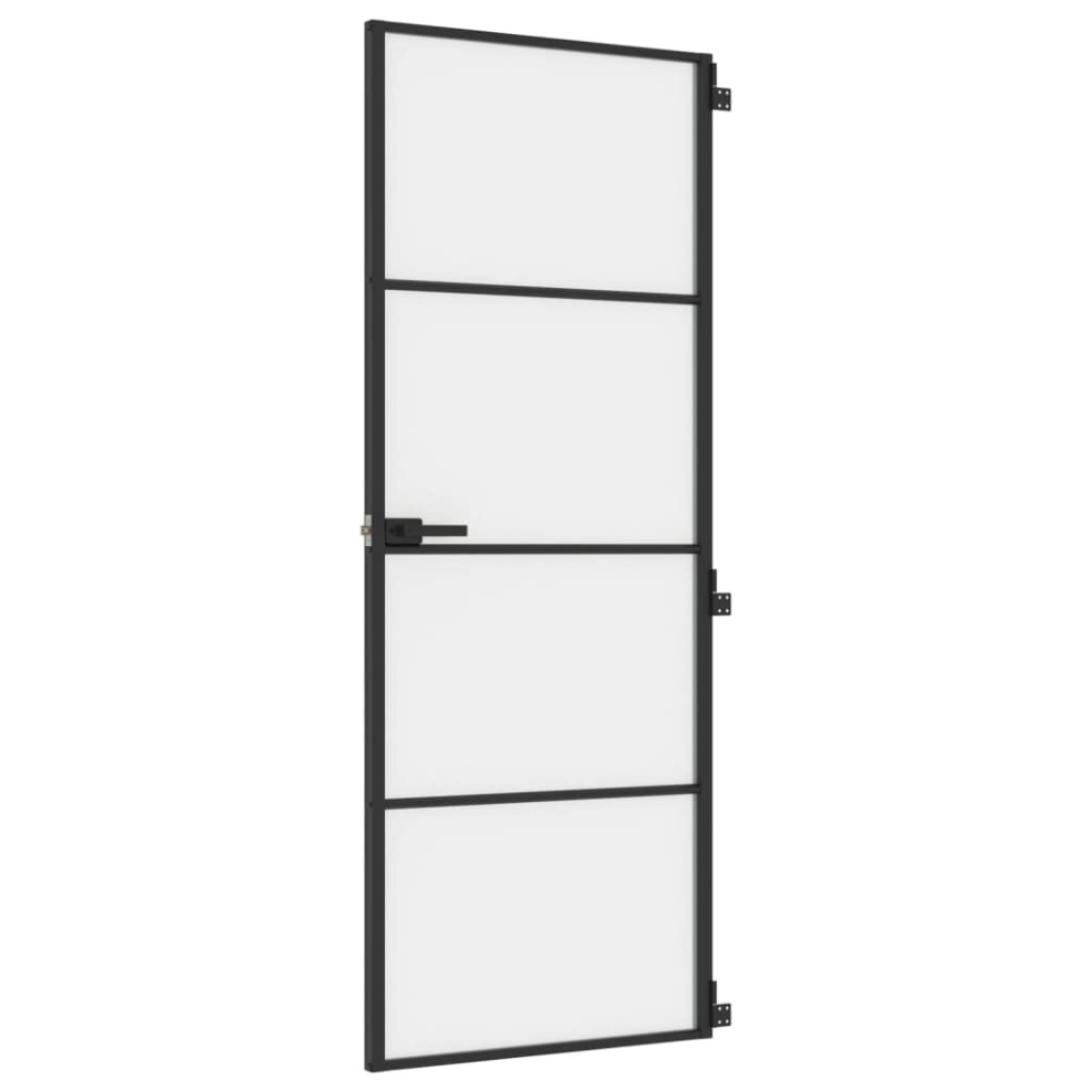 vidaXL Interior Door Slim Sliding Door Black Tempered Glass and Aluminium