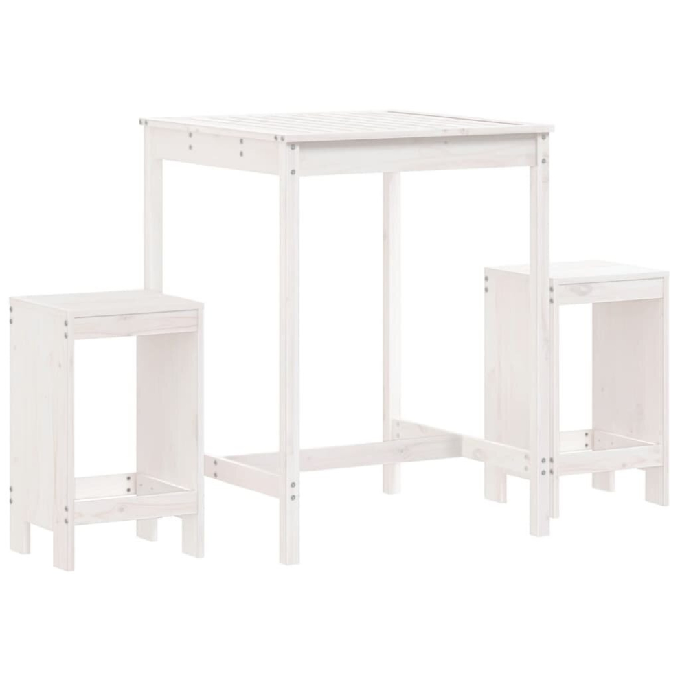 Vidaxl White ( Pine) Garden Bar Set Outdoor Bar Table Set Bar Stool Piece Solid Wood Pine Size 3