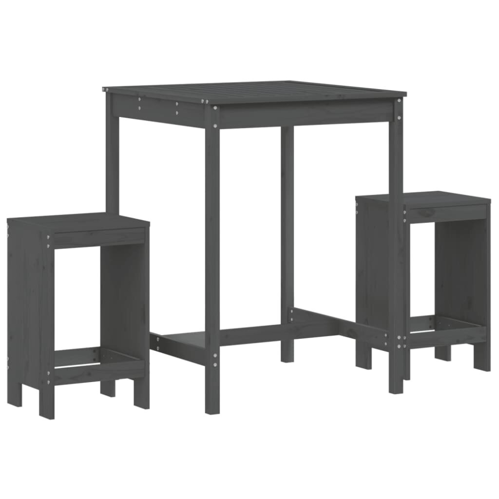 Vidaxl (Grey Pine) Garden Bar Set Outdoor Bar Table Set Bar Stool 3 Piece Solid Wood Pine