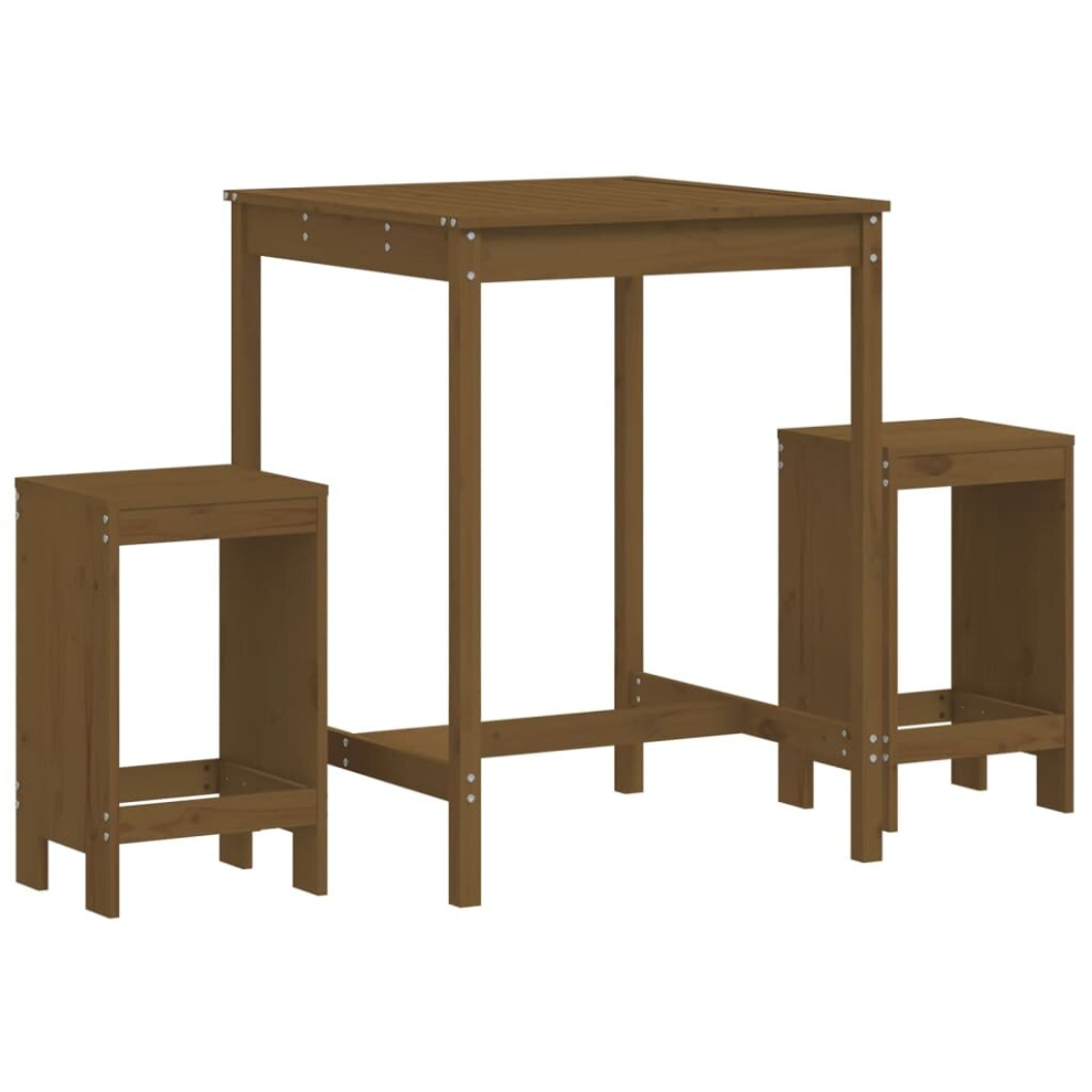 Vidaxl (Honey Brown Pine) Garden Bar Set Outdoor Bar Table Set Bar Stool 3 Piece Solid Wood Pine