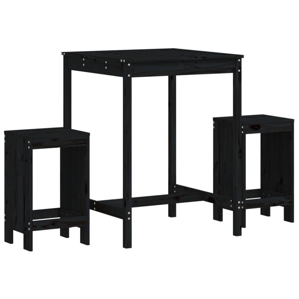 Vidaxl (Black Pine) Garden Bar Set Outdoor Bar Table Set Bar Stool 3 Piece Solid Wood Pine