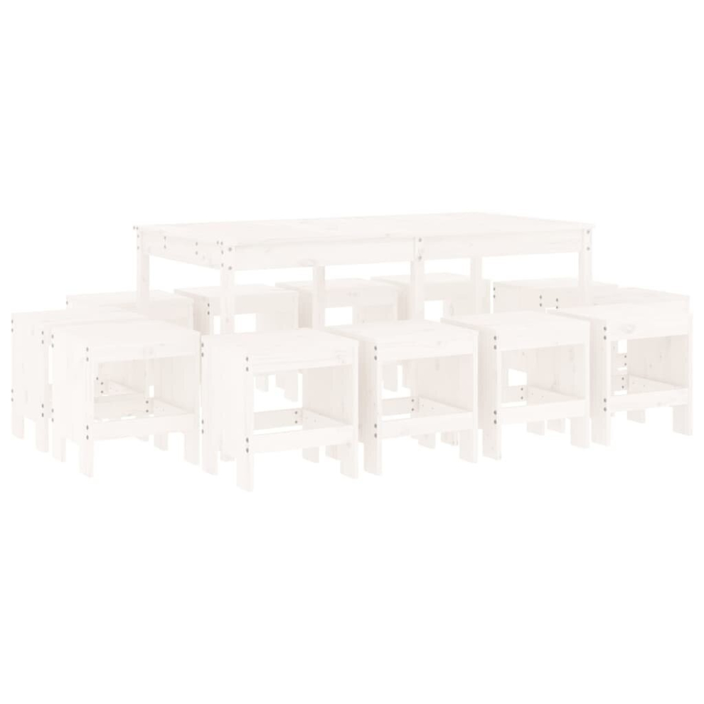 (white pine) vidaXL Garden Dining Set Outdoor Table and Chair 13 Piece Solid Wood Pine