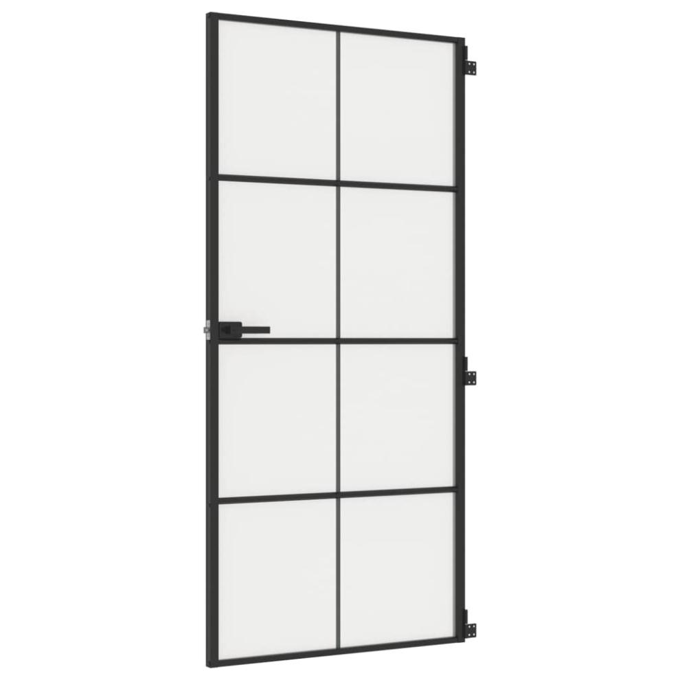 vidaXL Interior Door Slim Sliding Door Black Tempered Glass and Aluminium