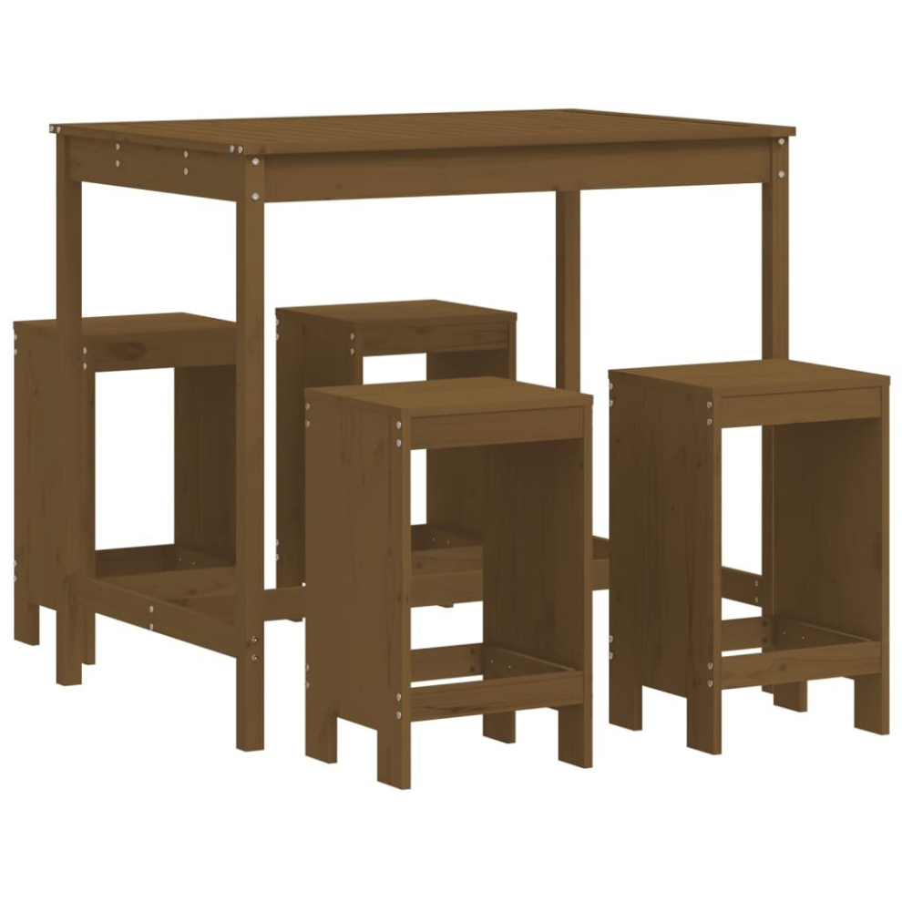 Vidaxl (Honey Brown Pine) Garden Bar Set Outdoor Bar Table Set Bar Stool 5 Piece Solid Wood Pine