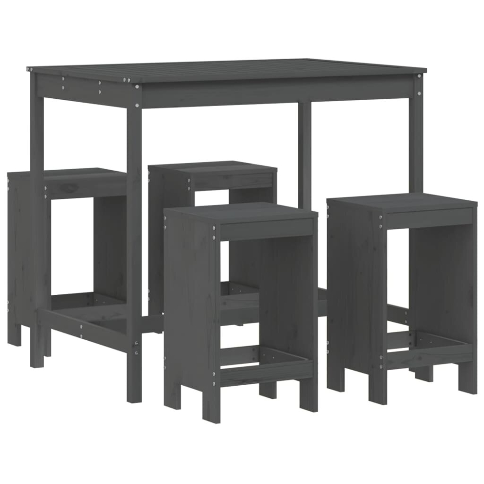 Vidaxl (Grey Pine) Garden Bar Set Outdoor Bar Table Set Bar Stool 5 Piece Solid Wood Pine