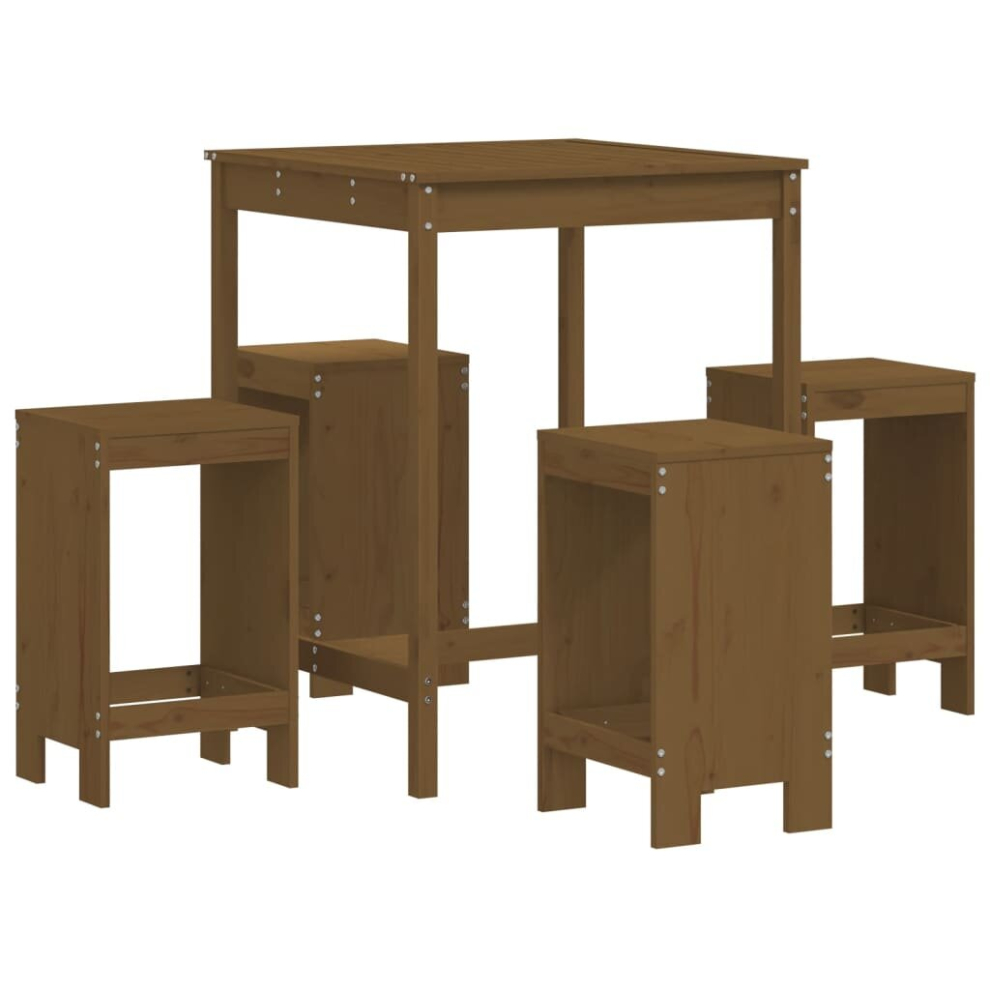 Vidaxl (Honey Brown Pine) Garden Bar Set Outdoor Bar Table Set Bar Stool 5 Piece Solid Wood Pine