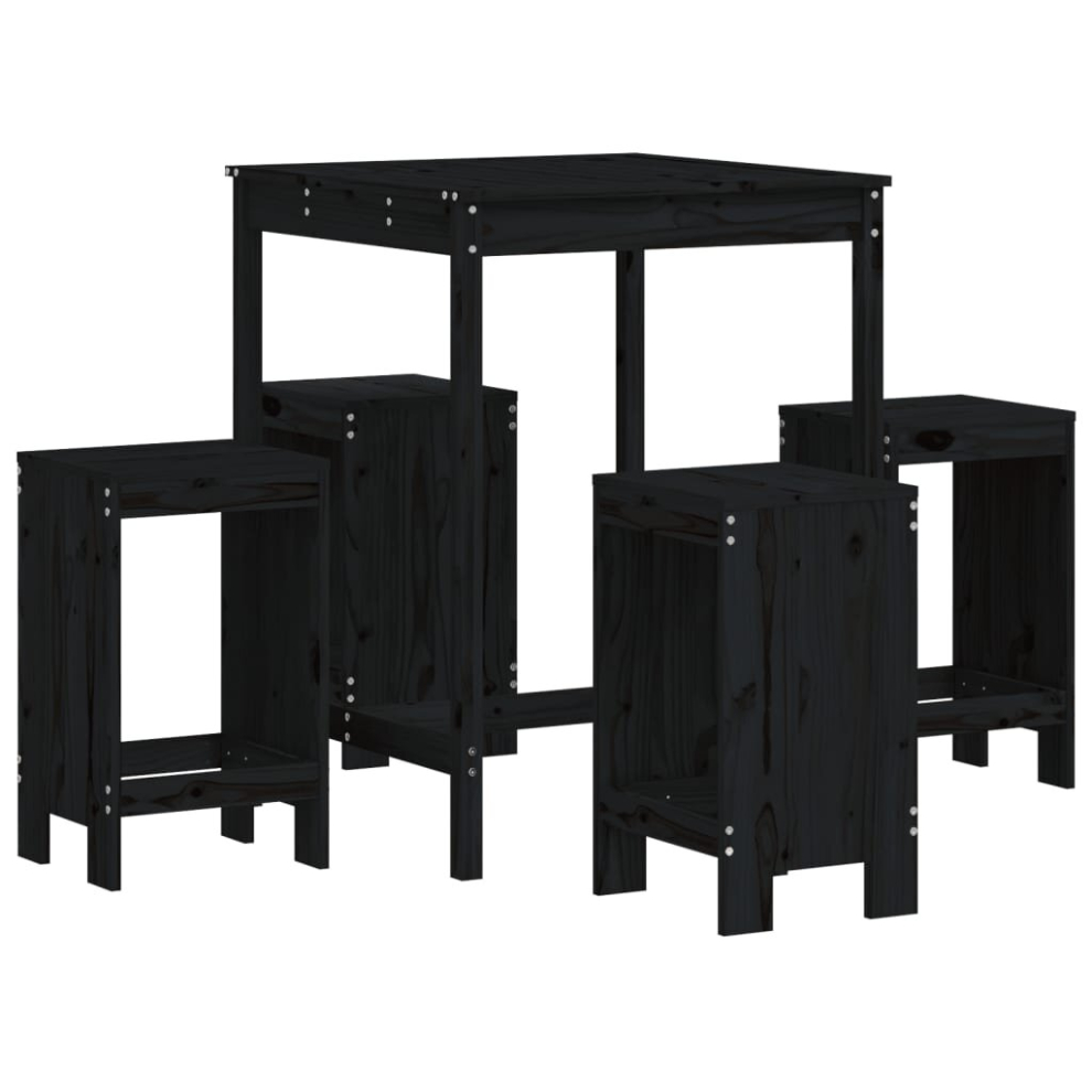 Vidaxl (Black Pine) Garden Bar Set Outdoor Bar Table Set Bar Stool 5 Piece Solid Wood Pine