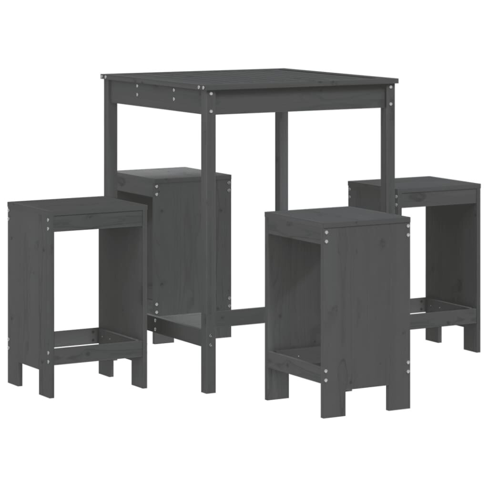 Vidaxl (Grey Pine) Garden Bar Set Outdoor Bar Table Set Bar Stool 5 Piece Solid Wood Pine