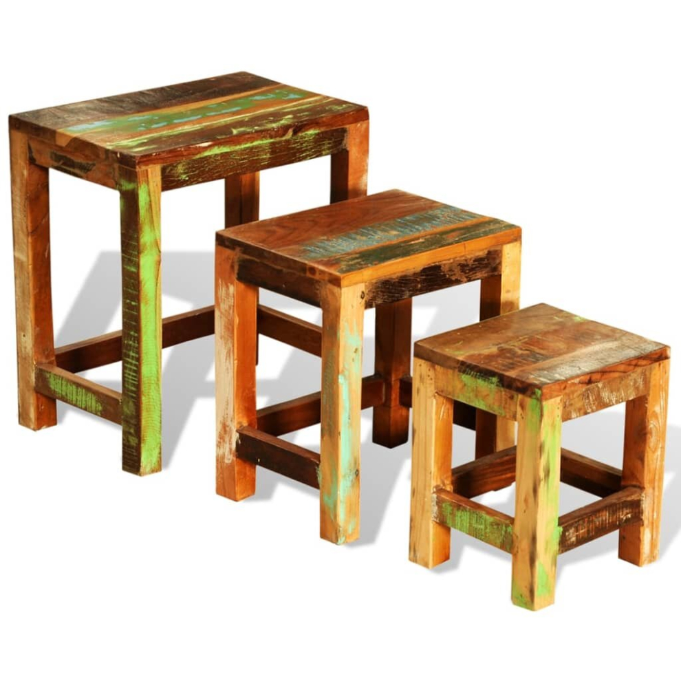 Vidaxl Reclaimed Solid Wood Set Of 3 Nesting Tables Vintage Antique-Style Handmade
