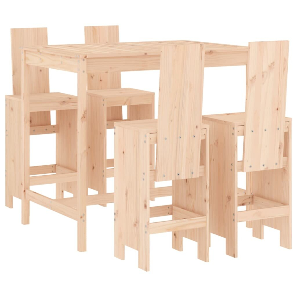 Vidaxl (Natural Pine) Garden Bar Set Outdoor Bar Table Set Bar Stool 5 Piece Solid Wood Pine