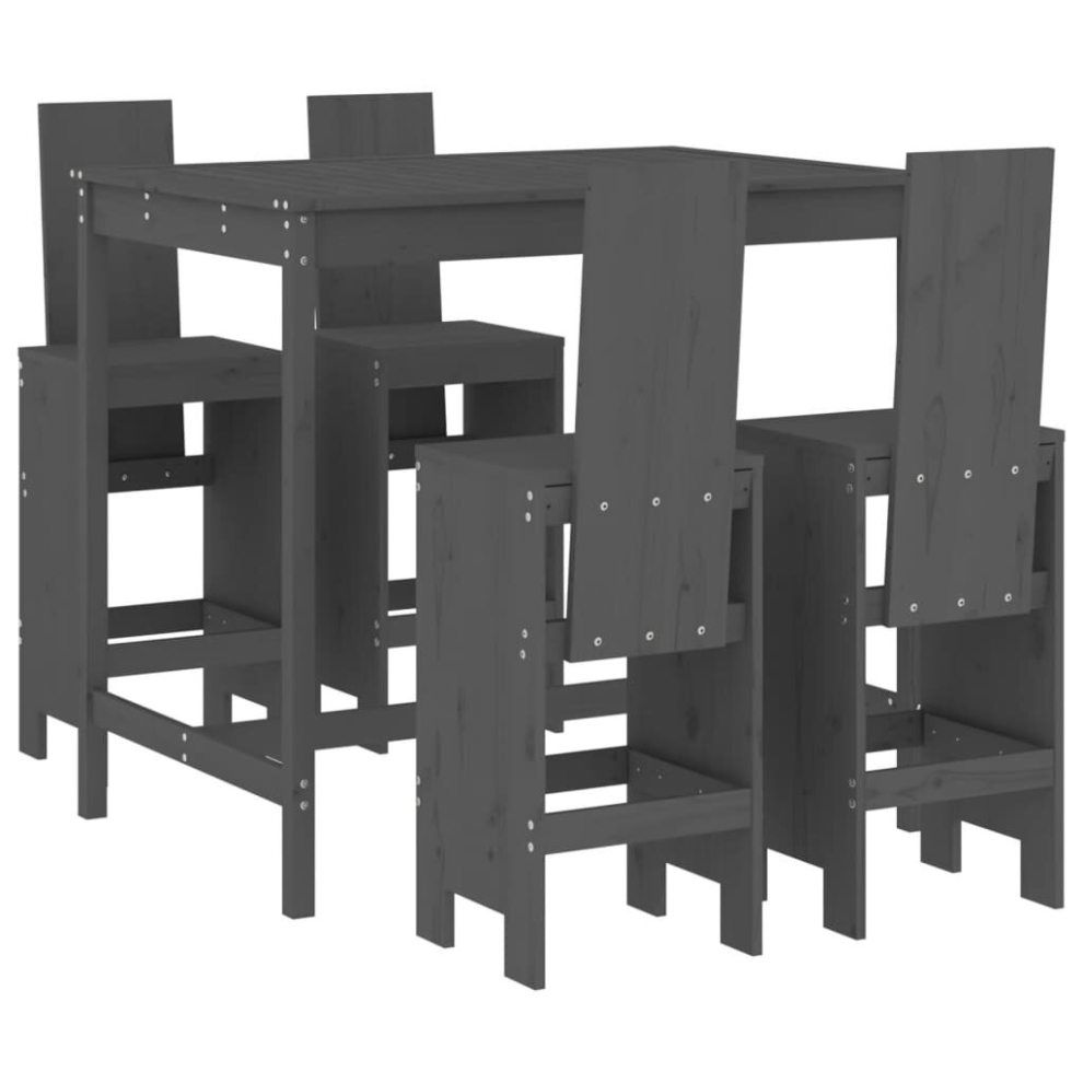 Vidaxl (Grey Pine) Garden Bar Set Outdoor Bar Table Set Bar Stool 5 Piece Solid Wood Pine