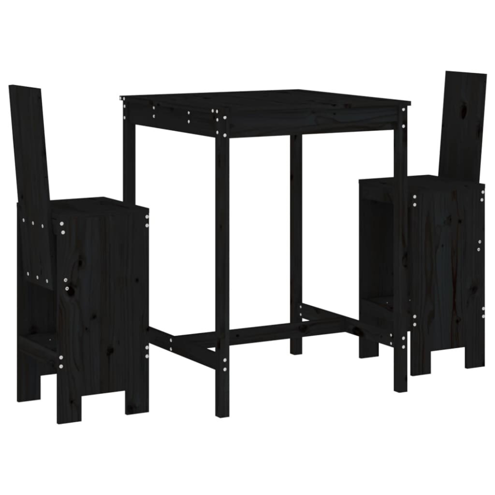 Vidaxl (Black Pine) Garden Bar Set Outdoor Bar Table Set Bar Stool 3 Piece Solid Wood Pine