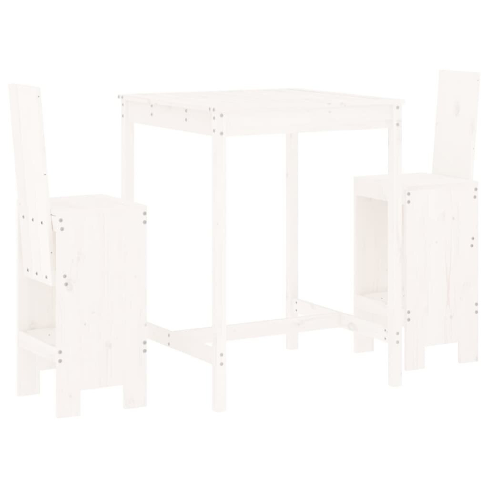 Vidaxl White ( Pine) Garden Bar Set Outdoor Bar Table Set Bar Stool 3 Piece Solid Wood Pine