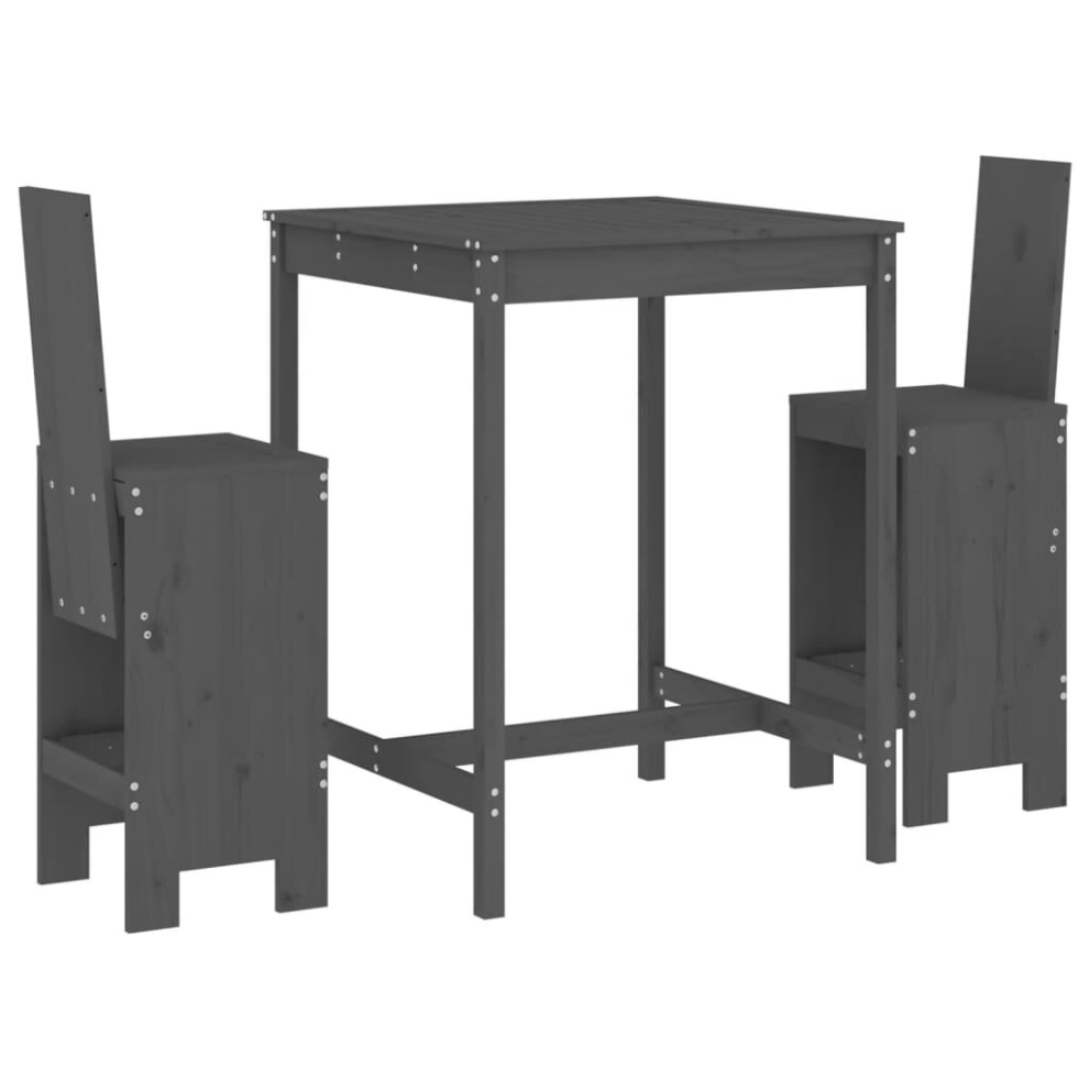 Vidaxl (Grey Pine) Garden Bar Set Outdoor Bar Table Set Bar Stool 3 Piece Solid Wood Pine