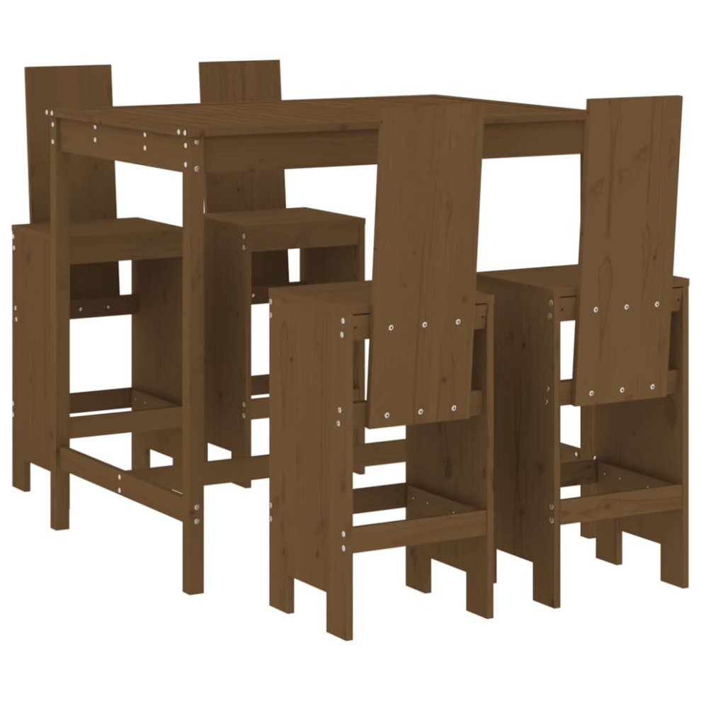 Vidaxl (Honey Brown Pine) Garden Bar Set Outdoor Bar Table Set Bar Stool 5 Piece Solid Wood Pine
