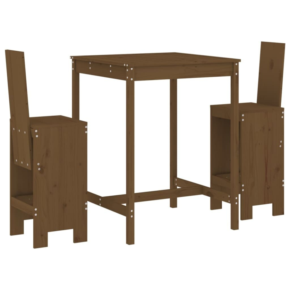 Vidaxl (Honey Brown Pine) Garden Bar Set Outdoor Bar Table Set Bar Stool 3 Piece Solid Wood Pine