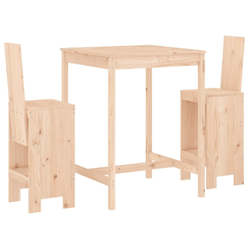 (natural pine) vidaXL Garden Bar Set Outdoor Bar Table Set Bar Stool 3 Piece Solid Wood Pine